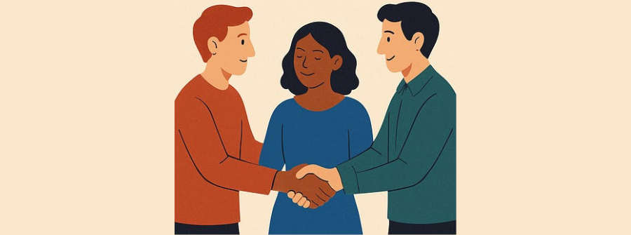6 of 6, three people holding hands